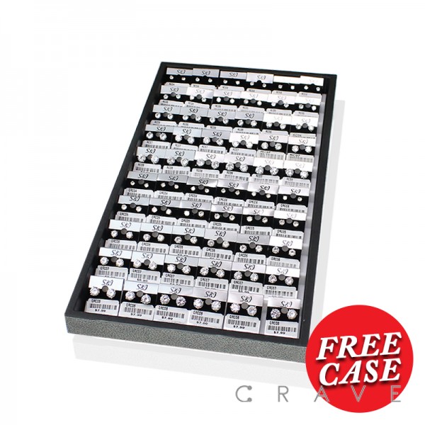 60 PAIRS OF 316L STAINLESS STEEL PIN PRONG SET CLEAR CZ STUD EARRINGS WITH FREE BLACK PLASTIC TRAY AND DIVIDER